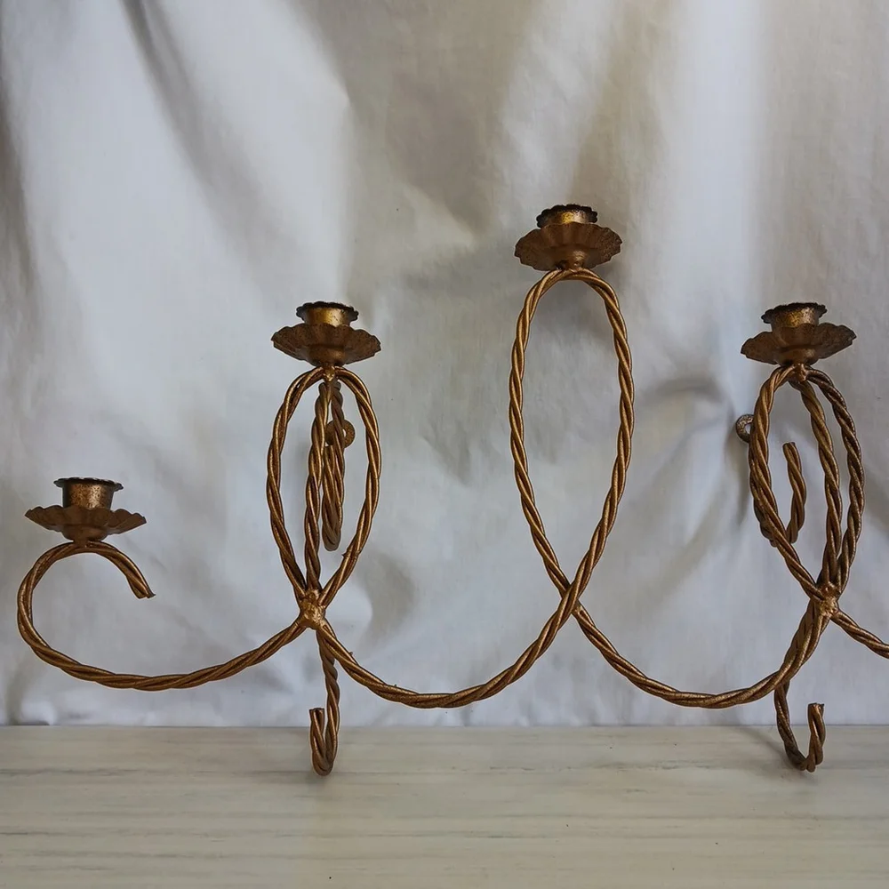 Vantage Hollywood Regency Brass 5 Tier Wall Candelabra